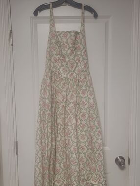 Floral Maxi Sundress in Cream with Pink & Green Print